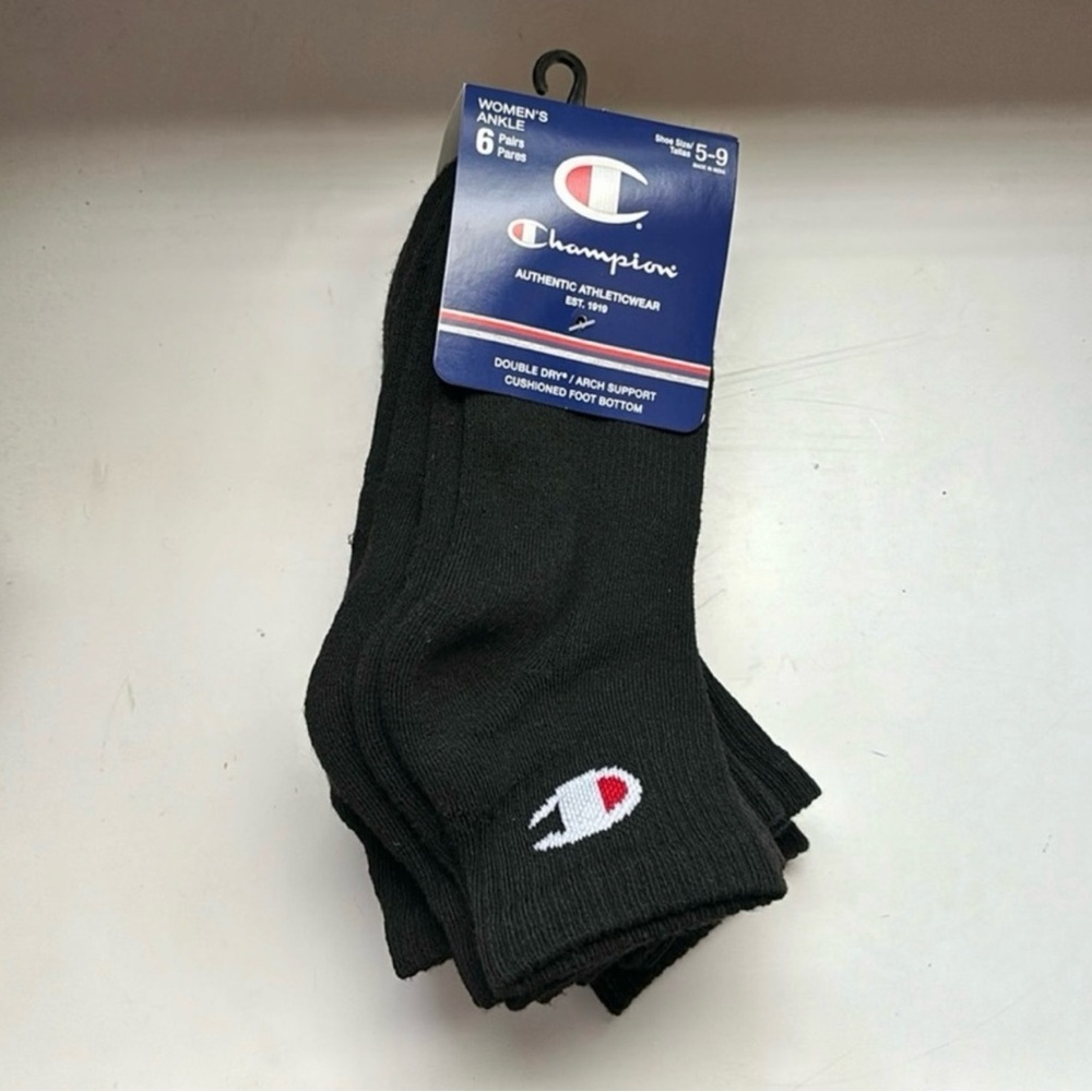 New Champion Socks Women’s 6 Pair Black Ankle Socks Athletic Casual Activewear